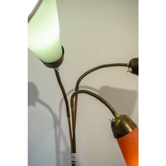 Yellow Three Light Adjustable Floor Lamp in Green Yellow Orange and Brass by Bruno Gatta for Stilnovo, 1950s For Sale - Image 8 of 10