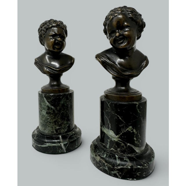 Bronze Antique Pair French Bronze Marble Busts Grand Tour attribJean Antoine Houdon 19c For Sale - Image 8 of 9