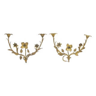 Golden Bronze Wall Lamps, 1950s, Set of 2 For Sale