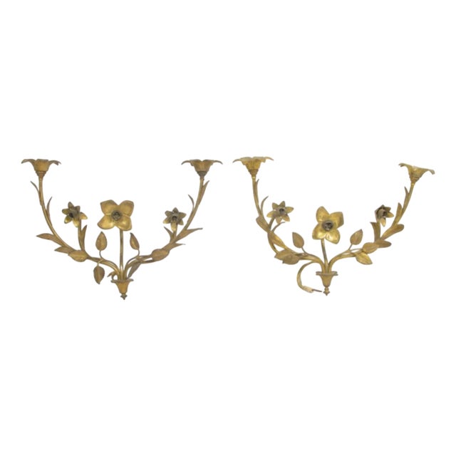 Golden Bronze Wall Lamps, 1950s, Set of 2 For Sale
