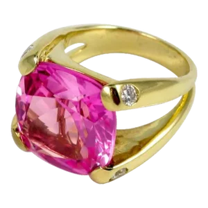 Christina Addison Statement Cushion Cut Pink Topaz Dome Ring With Diamonds