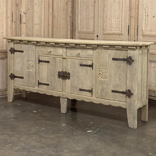Dutch Neo-Gothic Stripped Oak Buffet With Hand-Forged Ironwork For Sale - Image 4 of 18