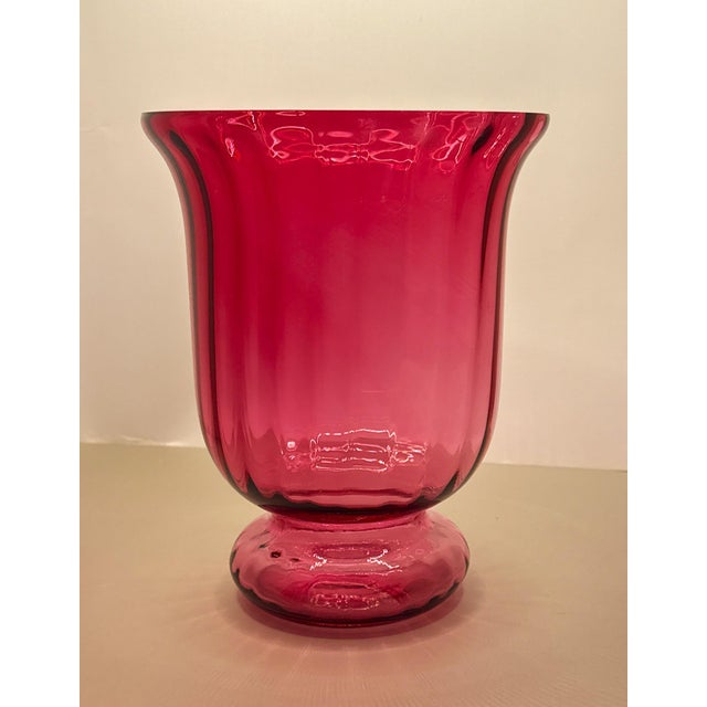 Art Deco Cranberry Pilgrim Glass Hand Blown Vase For Sale - Image 3 of 7