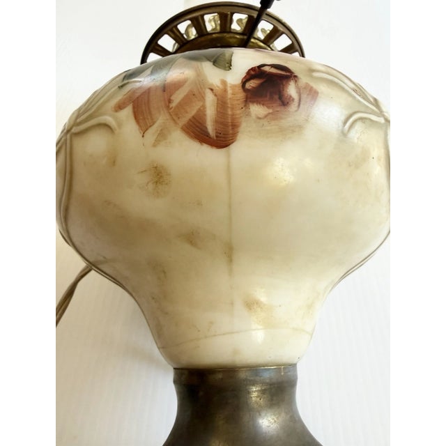 Early 20th Century Hand Painted Floral Gone With The Wind Oil Lamp Converted, w/ Nightlight For Sale - Image 13 of 18