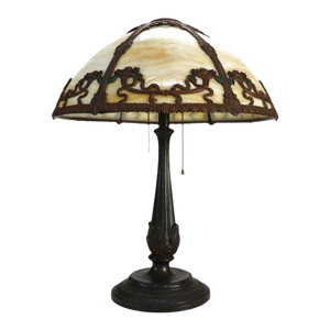 Bradley & Hubbard Arts & Crafts 6 Panel Slag Glass Table Lamp C1920
