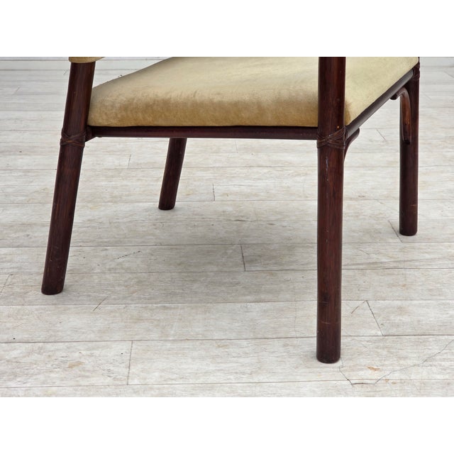 Wood Scandinavian Armchairs with Furniture Velour and Bamboo, 1980s, Set of 2 For Sale - Image 7 of 18