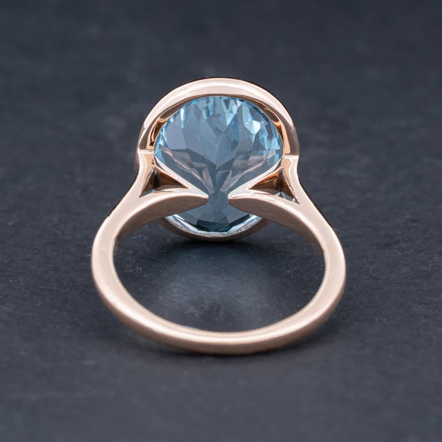 Sky Blue Blue Topaz Solitaire Ring 18k Rose Gold, Size 6.5 For Sale - Image 8 of 10
