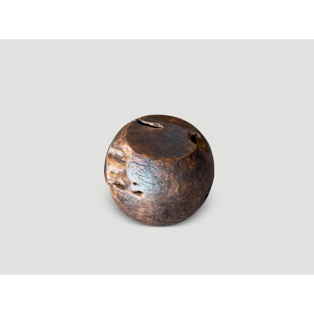 Andrianna Shamaris Organic Charred Drum Teak Wood Side Table For Sale - Image 4 of 5