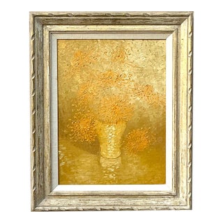 Vintage Boho 1965 Original Floral Oil Painting on Board For Sale