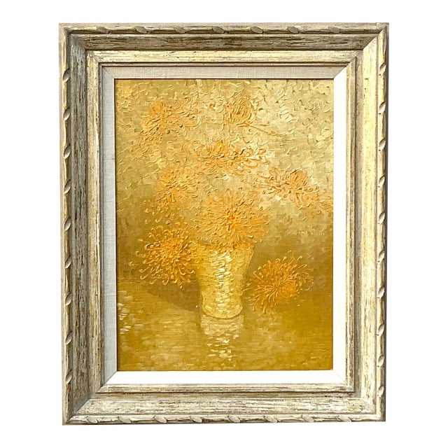 Vintage Boho 1965 Original Floral Oil Painting on Board For Sale