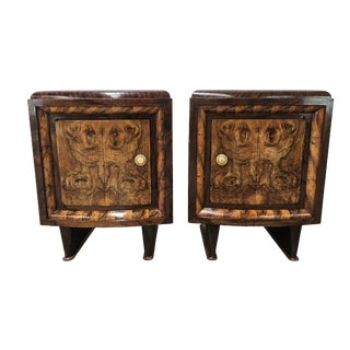 Tuscan Art Deco Bedside Tables in Walnut Burl, 1940, Set of 2 For Sale
