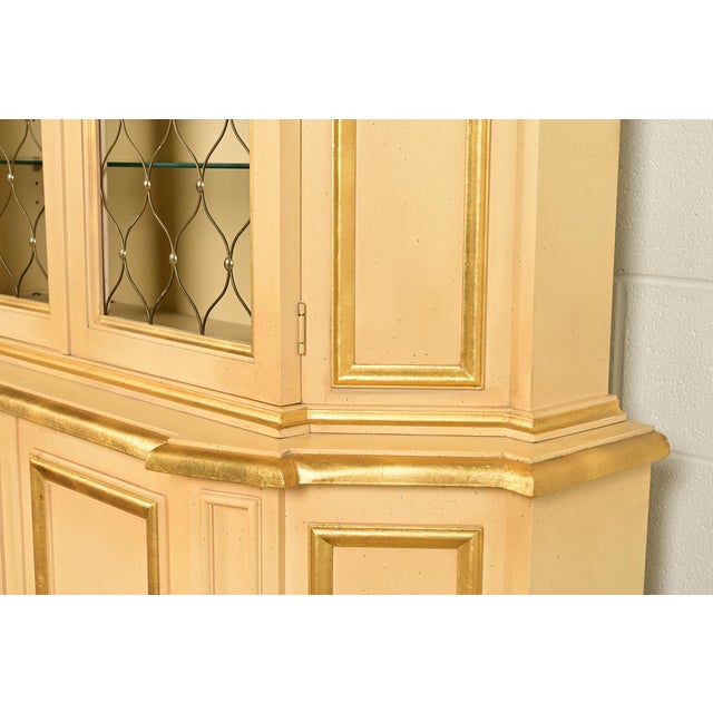 Cream Karges Style French Regency Louis XVI Cream Lacquered and Gold Gilt Breakfront Bookcase Cabinet, Circa 1960s For Sale - Image 8 of 14