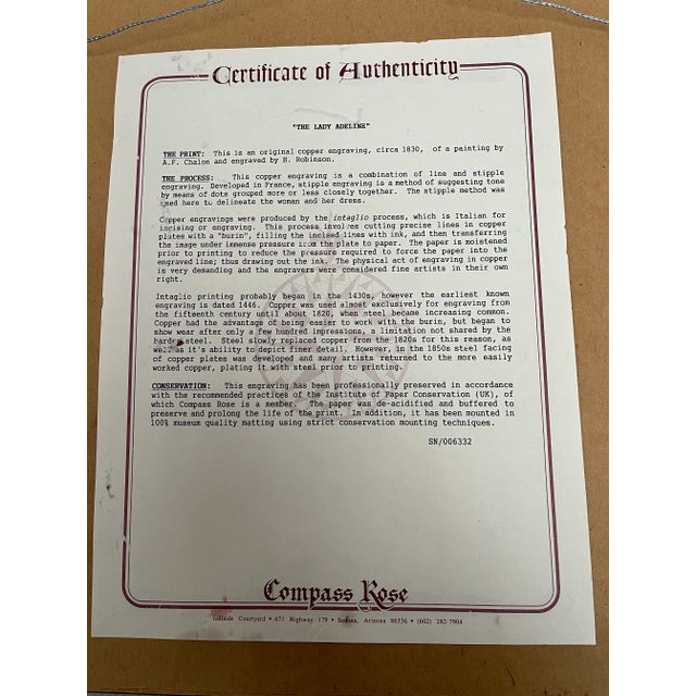 Mid 1800s Original Copper Engraving the Lady Adeline For Sale - Image 4 of 13