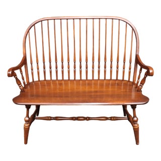 L. Hitchcock Cherry Windsor Settee Bench With Spindle Back For Sale