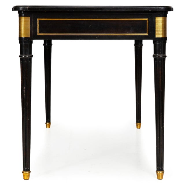 A Fine Black Louis XVI Style Leather Writing Table Desk Bureau Plat Ca. 1950 For Sale - Image 6 of 18