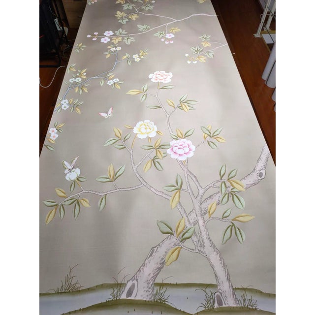 Textile Chinoiserie Wallpapers Hand Painted Artwork Mural Panel - 6 Panels For Sale - Image 7 of 12