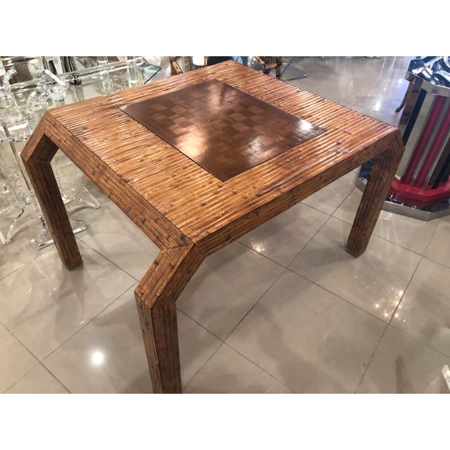 Vintage Hollywood Regency Palm Beach Flat Reed Bamboo Rattan Game Dining Table For Sale - Image 13 of 13