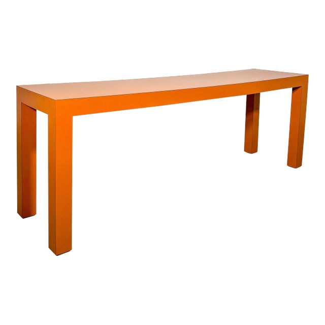 1970's Hermes Orange Laminate Parsons Console Table For Sale