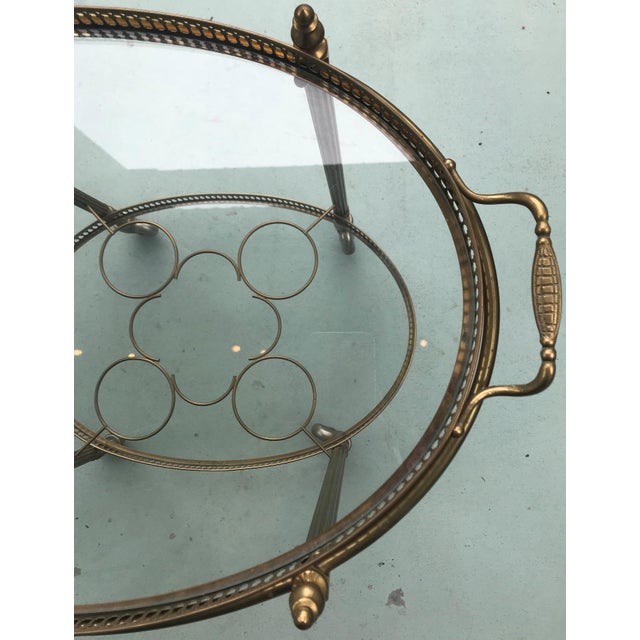 Mid 20th Century Mid Century Brass Oval Serving Cart With Removable Gallery Tray Top and Bottle Rack For Sale - Image 5 of 8