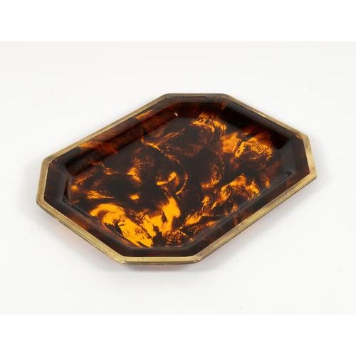 Metal Serving Tray in Faux Tortoiseshell and Brass from Christian Dior, 1970s For Sale - Image 7 of 11