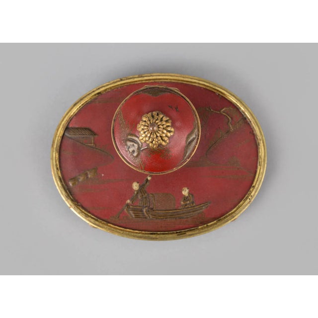 Metal Antique Red Lacquered Chinoiserie and Bronze Inkstand For Sale - Image 7 of 9