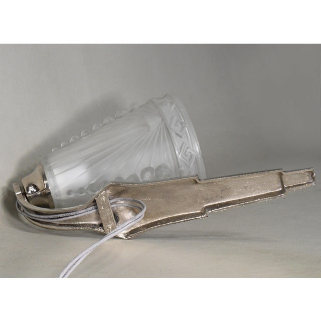 Silver Schneider Pair of French Art Deco Floral Nickel Bronze Wall Sconces - 1930s For Sale - Image 8 of 8
