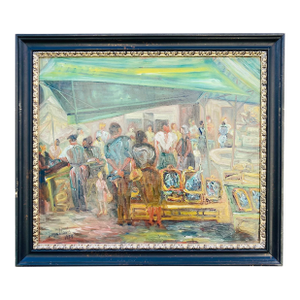 Mid Century French Oil Painting by Duand Louis "Marche Aux Poissons"