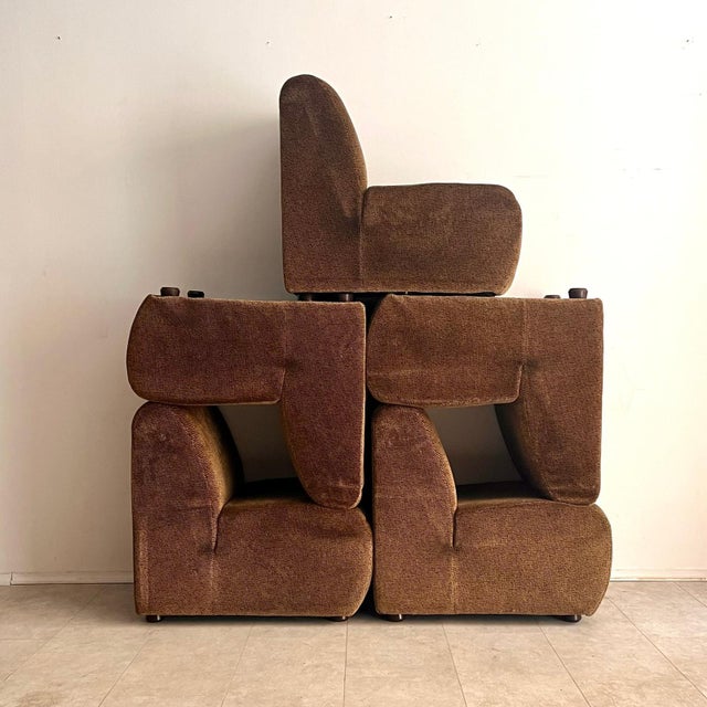 1970s Space Age Modular Sofa in Brown Fabric, 1970s, Set of 5 For Sale - Image 5 of 5