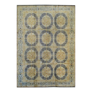 9x12 Gisell Beige Classic Floral Modern Hand Knotted Wool Carpet Rug For Sale