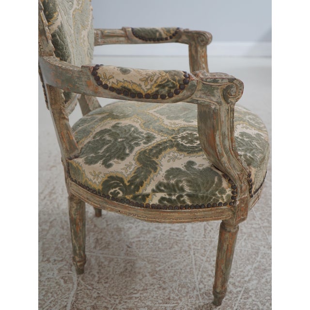 Pair Vintage French Louis XVI Painted Armchairs For Sale - Image 9 of 18