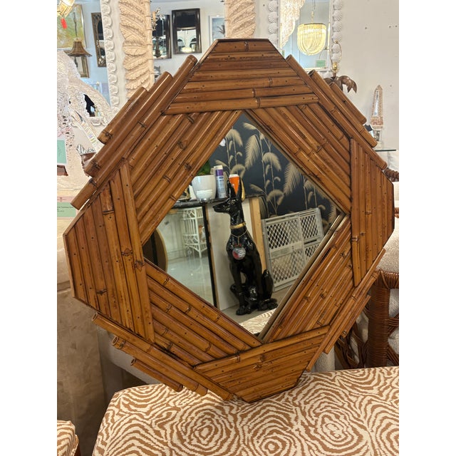 Wood Vintage Rattan Reed Bamboo Vivai Del Sud Italian Wall Mirror For Sale - Image 7 of 10