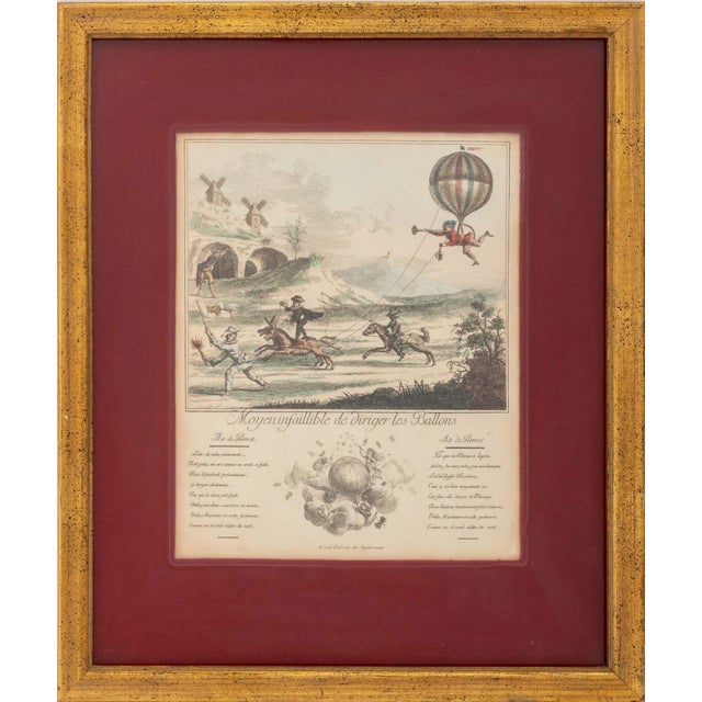 Red French Ballooning Hand-Colored Etchings, 3 For Sale - Image 8 of 17