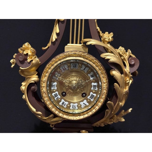 Bronze 1840 French Louis XVI Bronze Marble Lyre Clock - 1 Pc For Sale - Image 8 of 18