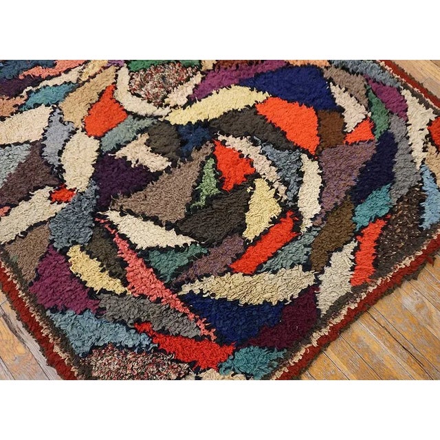 Great Red Border Color and Multi Color Background Vintage American Hooked Rug For Sale - Image 12 of 13