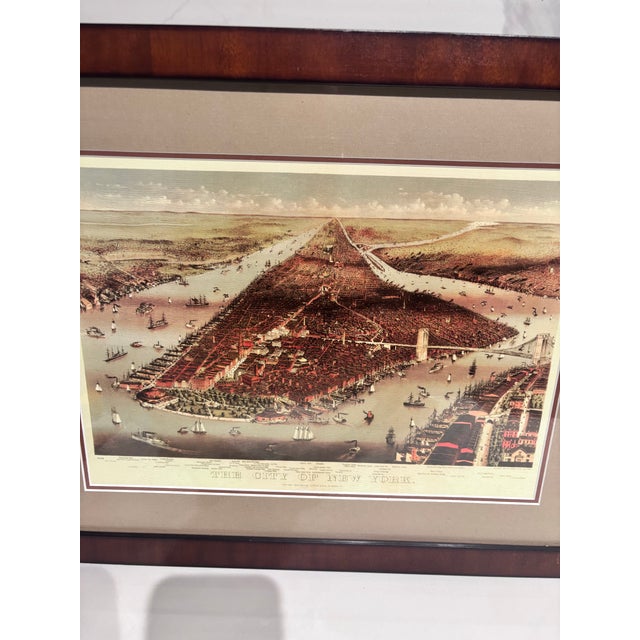 1980s A Vintage 1884 Bird's-Eye View Lithograph of New York City by Currier & Ives, Featuring the Newly Opened Brooklyn Bridge . For Sale - Image 5 of 9