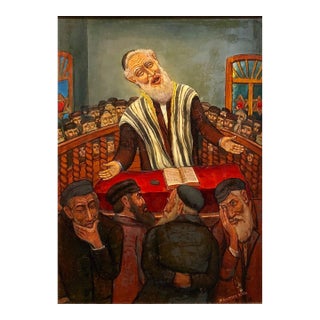 Maurice KishThe Preacher Rabbi "Der Maggid" Judaica Oil Painting WPA Jewish artist For Sale