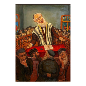 Maurice KishThe Preacher Rabbi "Der Maggid" Judaica Oil Painting WPA Jewish artist