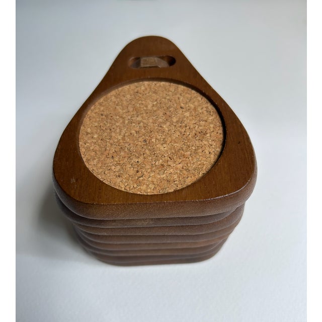 Wood Mid 20th Century Scandinavian Teak & Cork Coasters With Stand - 8 pcs For Sale - Image 7 of 14