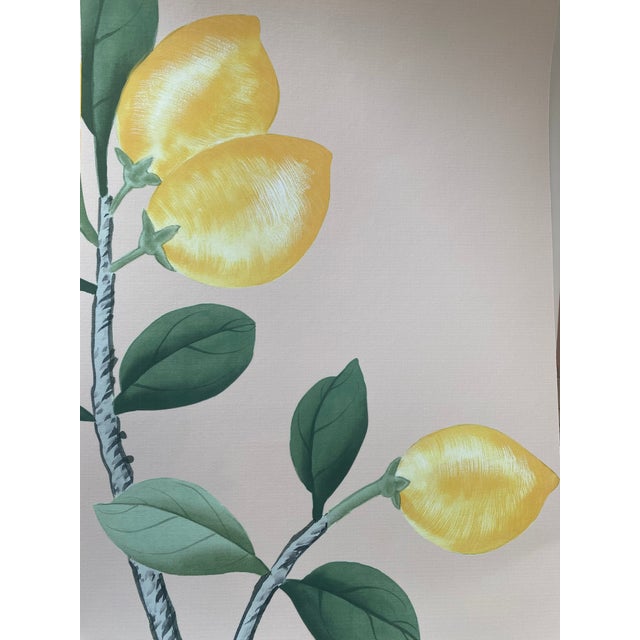 36"* H100"/Panel, Chinoiserie Light Pink Lemon Garden & Butterflies Wallpaper Panels, Scenic Wallpaper Panels For Sale - Image 4 of 5