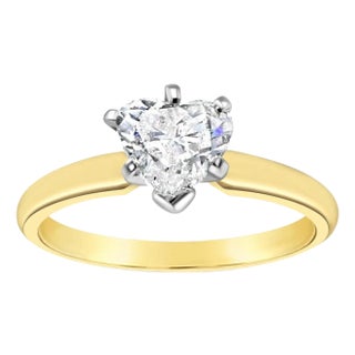 One Carat Heart Shaped Solitaire Diamond Engagement Ring, Size 6.25 For Sale