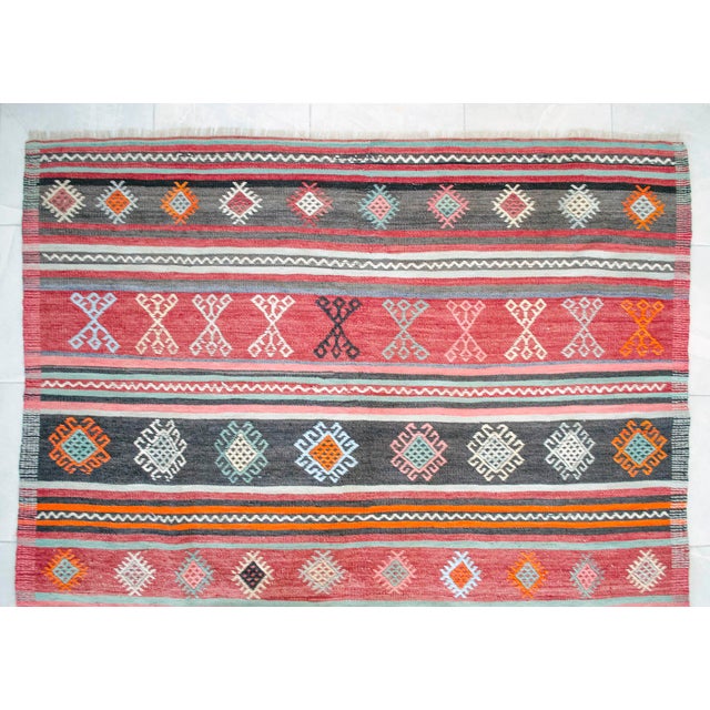 1960s Hand Woven Turkish Kilim Colorful Flat Weave Area Rug For Sale - Image 9 of 13