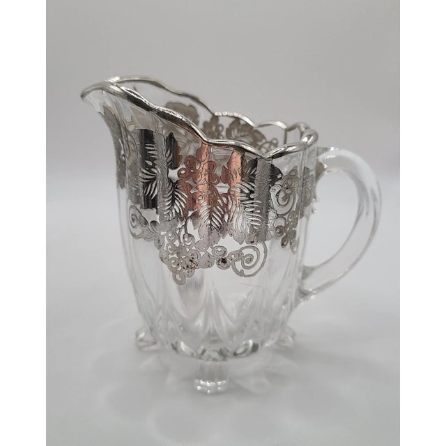 Vintage Silver Overlay Grapevine Sugar & Creamer Set Attributed to Silver City Glass Co.- 2 Pieces For Sale - Image 9 of 11