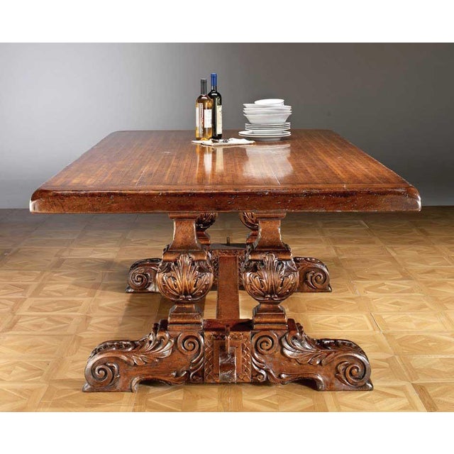 Italian Rustic Tuscan Solid Walnut Trestle Dining Table For Sale - Image 4 of 4