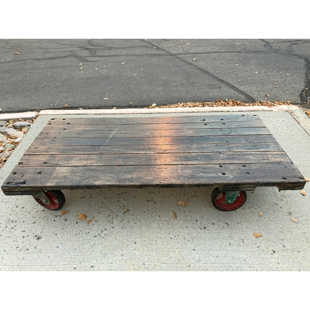 Early 20th Century Industrial Cast Iron & Hardwood Factory Cart Coffee Table From Fairbanks For Sale - Image 5 of 13