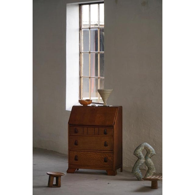 Wood Vintage Danish Oak Secretaire with Seashell Handles, 1920s For Sale - Image 7 of 18