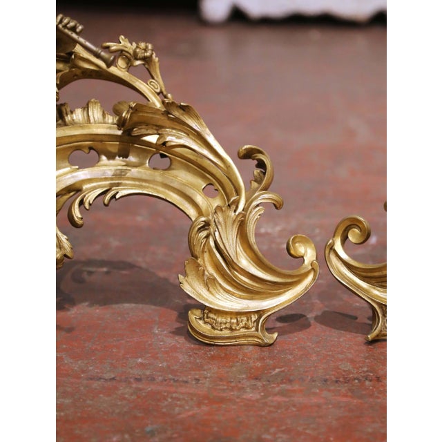 Metal Pair of 19th Century French Louis XV Style Bronze Chenets With Musical Putti For Sale - Image 7 of 11
