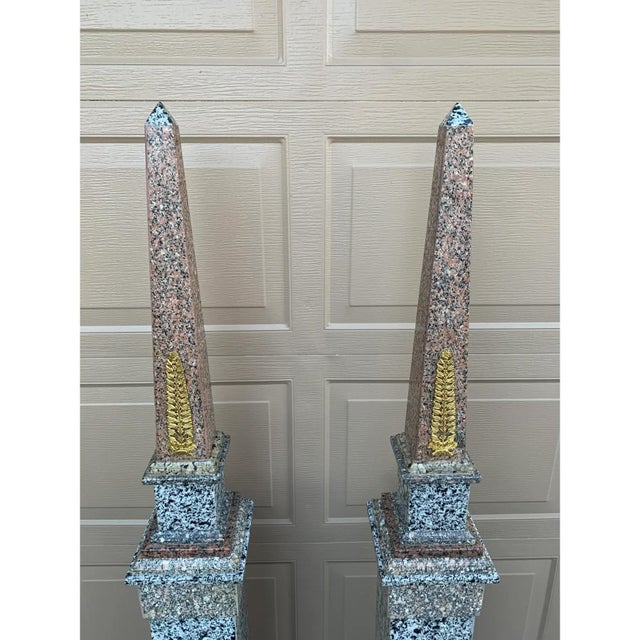 Metal Monumental Neoclassical Grand Tour Ormolu Mounted Marble Obelisks on Pedestals For Sale - Image 7 of 12