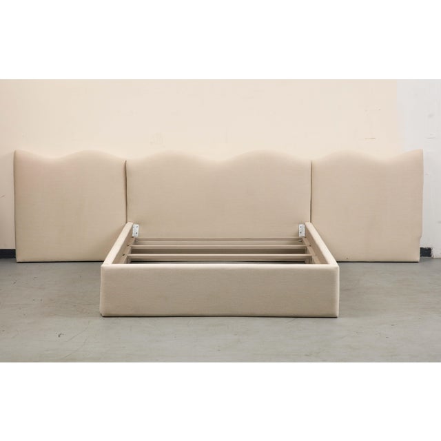 Modern Upholstered Linen Queen Bed With Scalloped Headboard