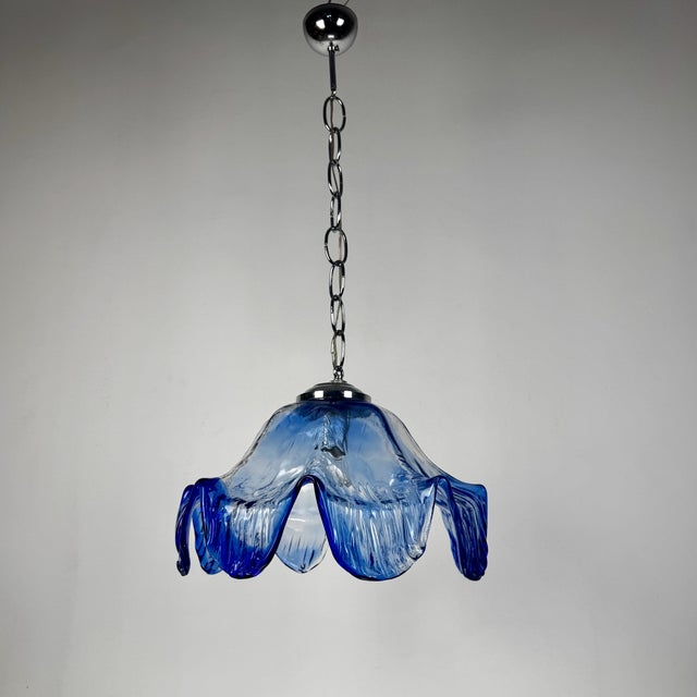 Mid-Century Blue Murano Glass Pendant Lamp in the style of Mazzega, Italy, 1970s For Sale - Image 9 of 11