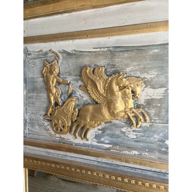 French French Gilt Wood Trumeau Mirror Blue & Gold - 19th C For Sale - Image 3 of 8